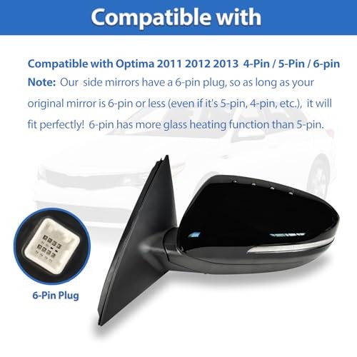 Side Mirror Compatible With Kia Optima 2011 2012 Right Passenger Side Black