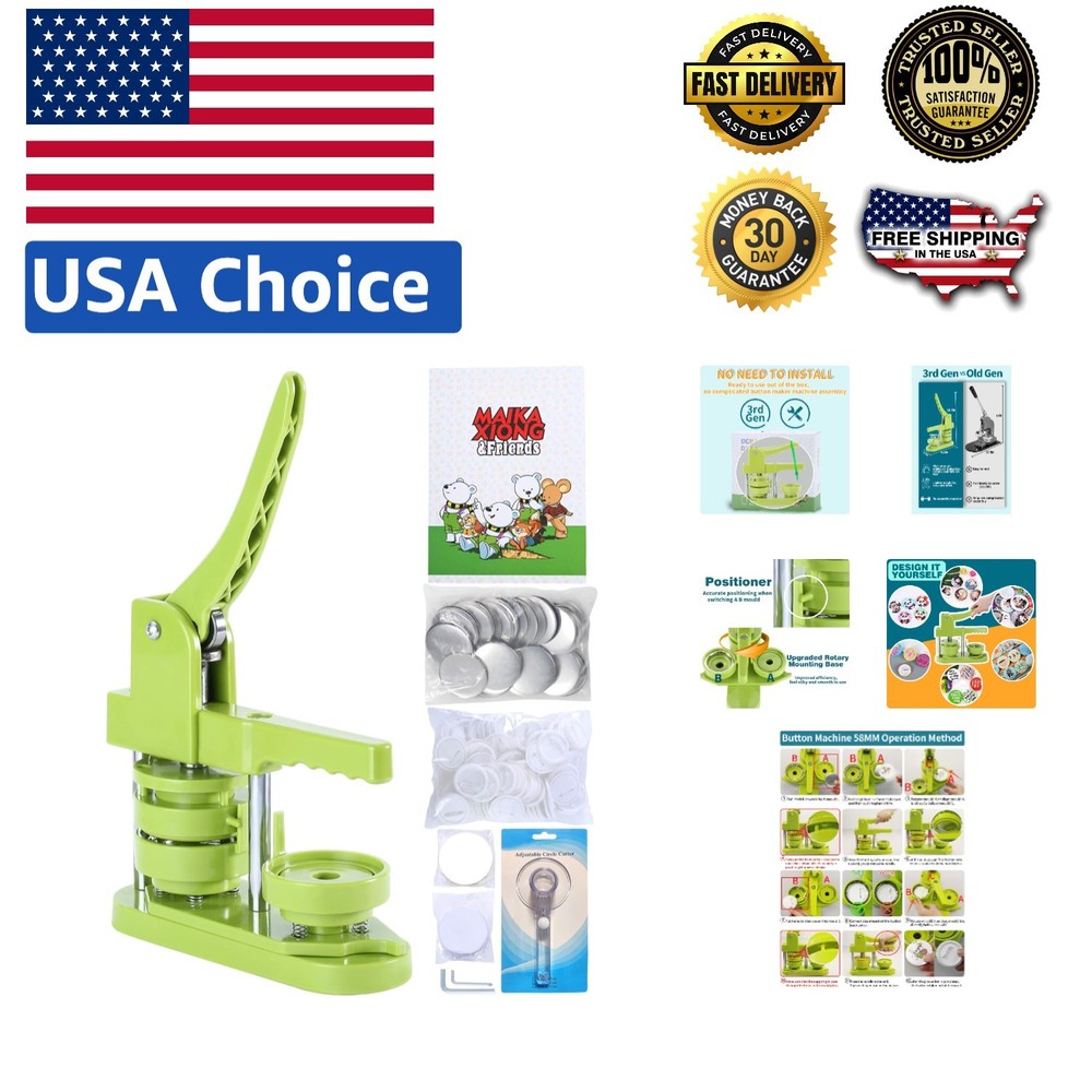 58mm Button Maker Kit with Circle Cutter & Magic Book for Creative Projects
