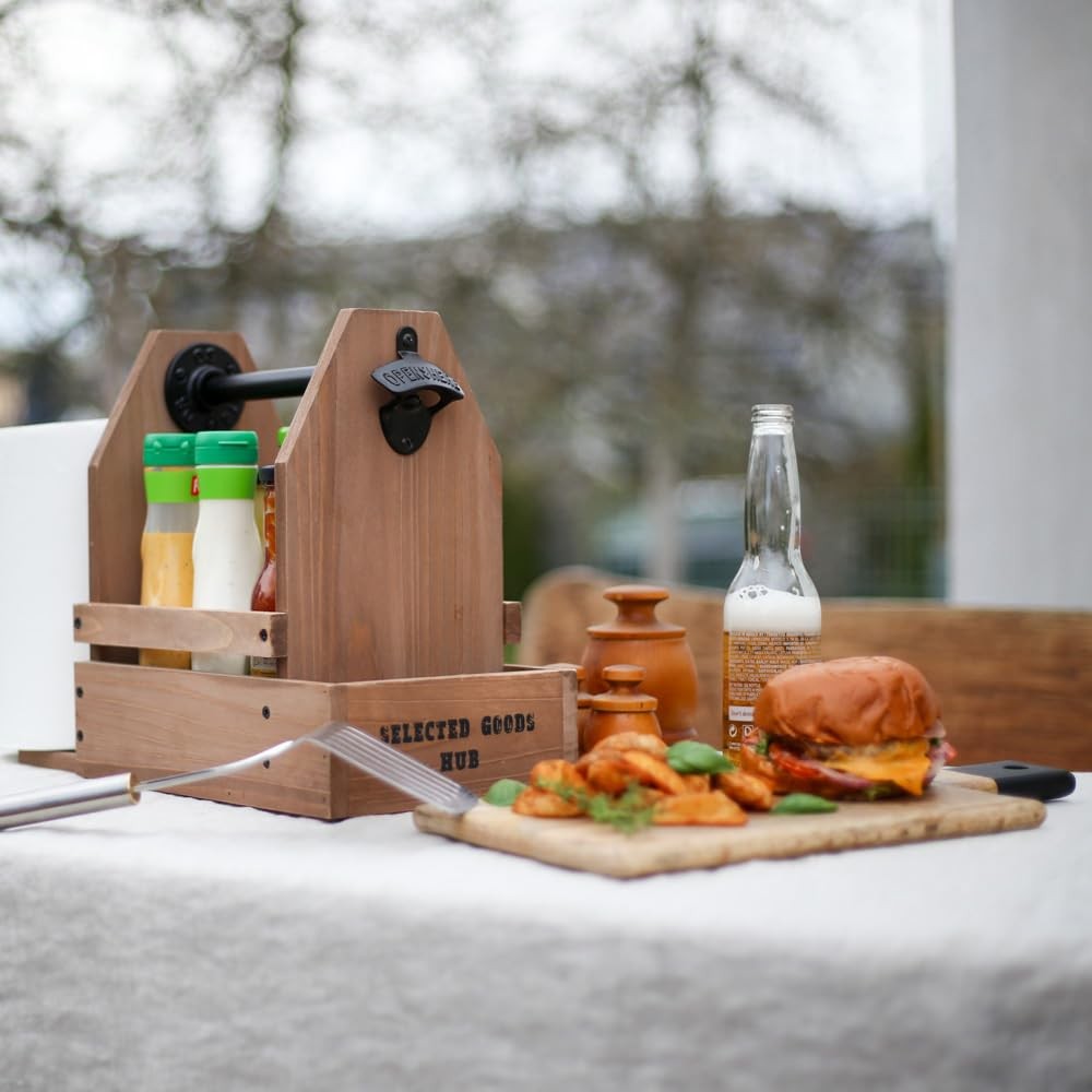 Wooden Grill Caddy Organizer - Versatile BBQ for Outdoor grill - brown