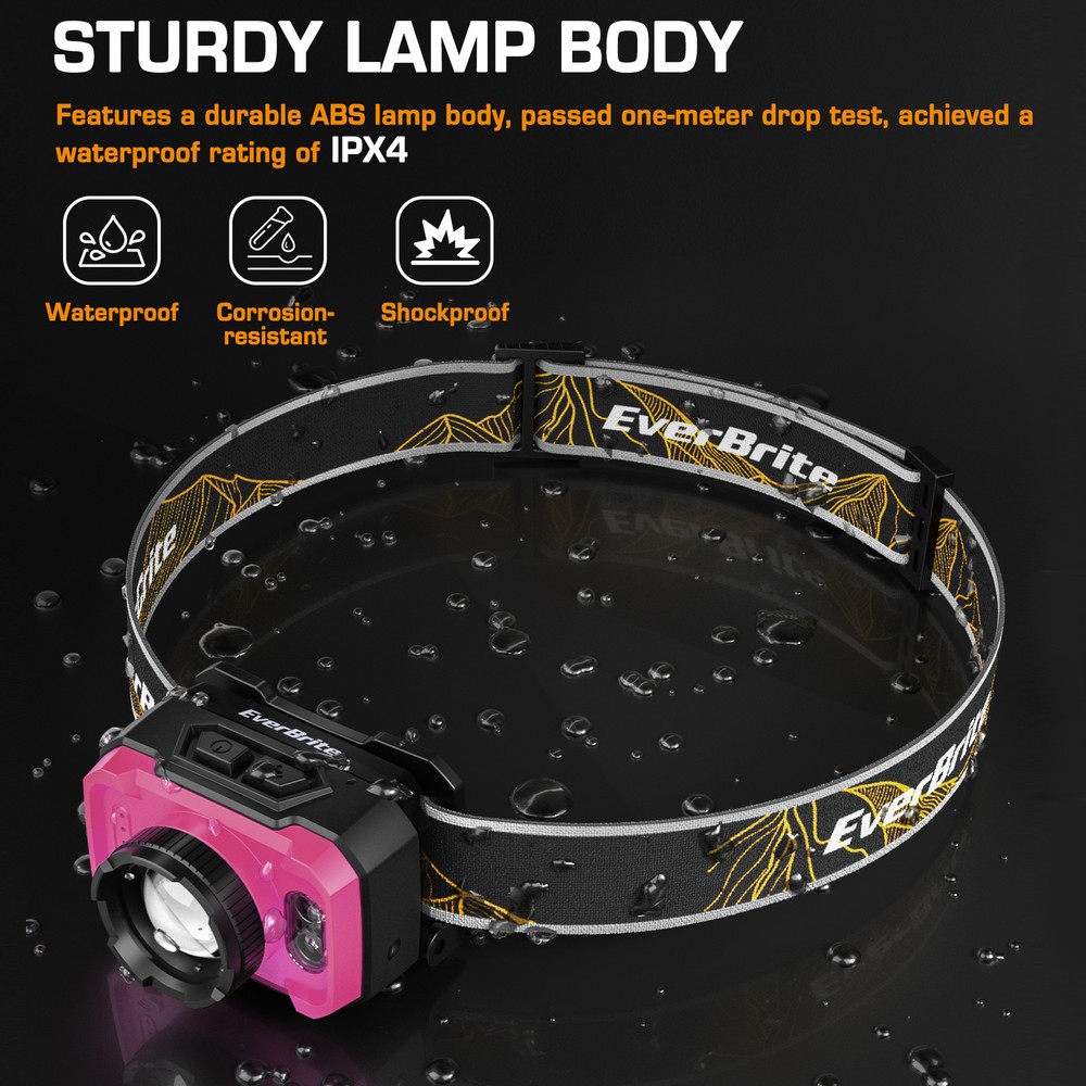 EverBrite Rechargeable Headlamp 600 Lumen 4 Modes with Motion Sensor-Pink
