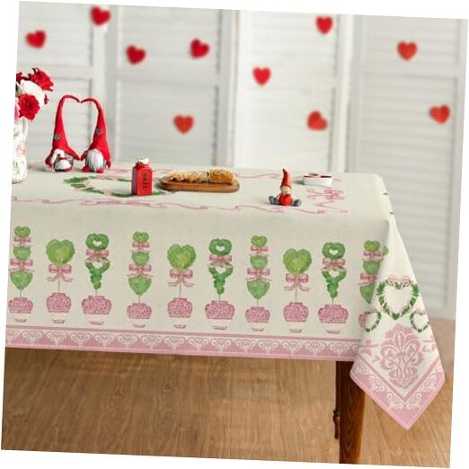 Valentine Tablecloth 52×70 Inch 52" x 70" (Rectangular) Pink/Green