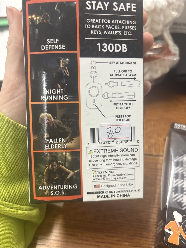 Roughneck Keychain Panic Alarm 130DB Built In LED Light Easy Emergency Pull