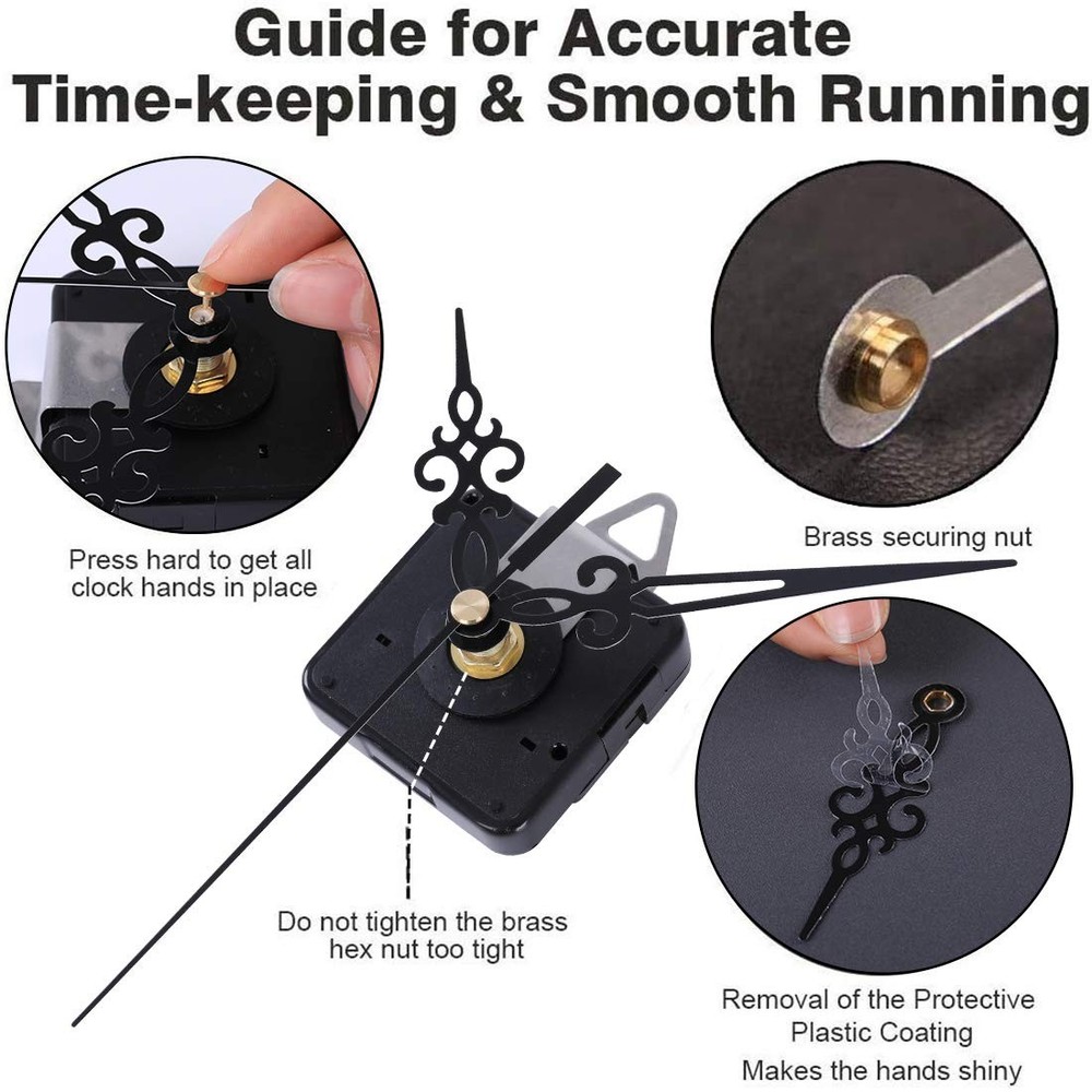 2 Pack Non Ticking Clock Mechanism with 4 Pack Clock Hands, Clock Movement Mo...