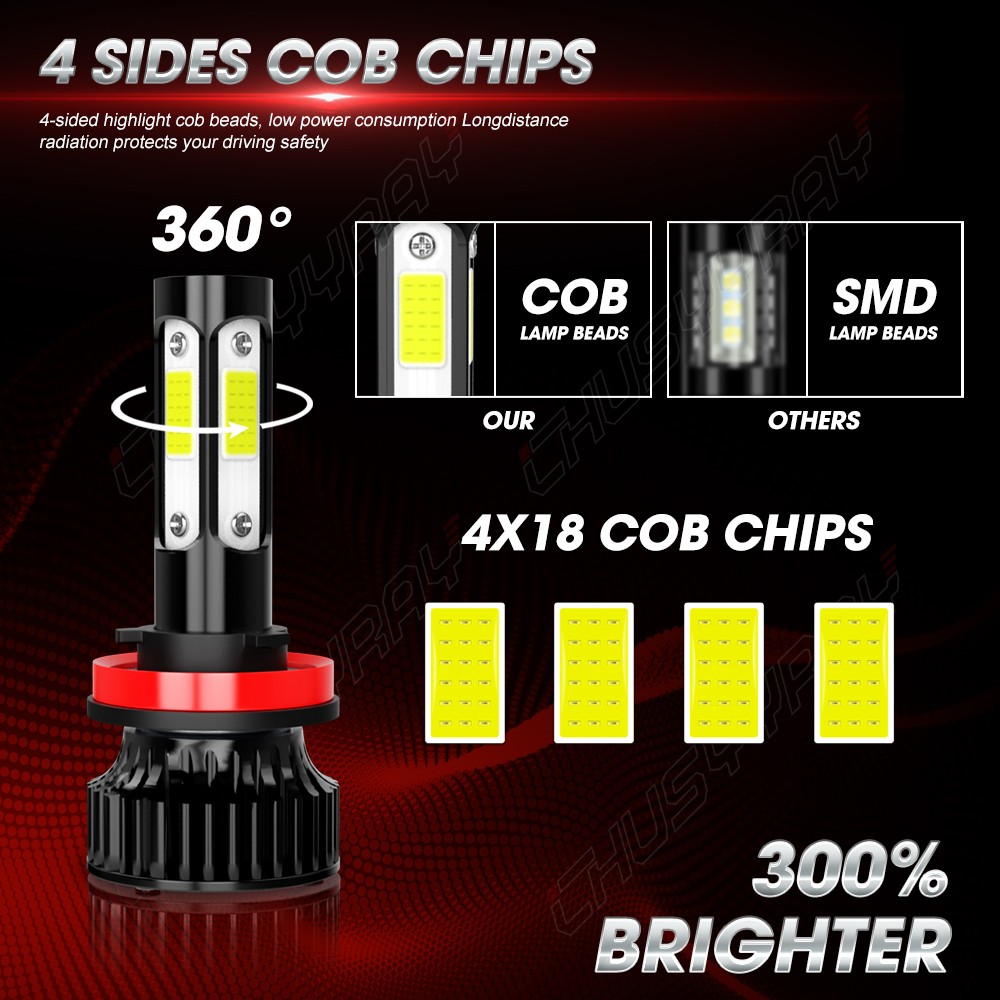 9005 H11 LED HEADLIGHT KIT Combo Bulbs 10000K High&Low Beam Super Bright White