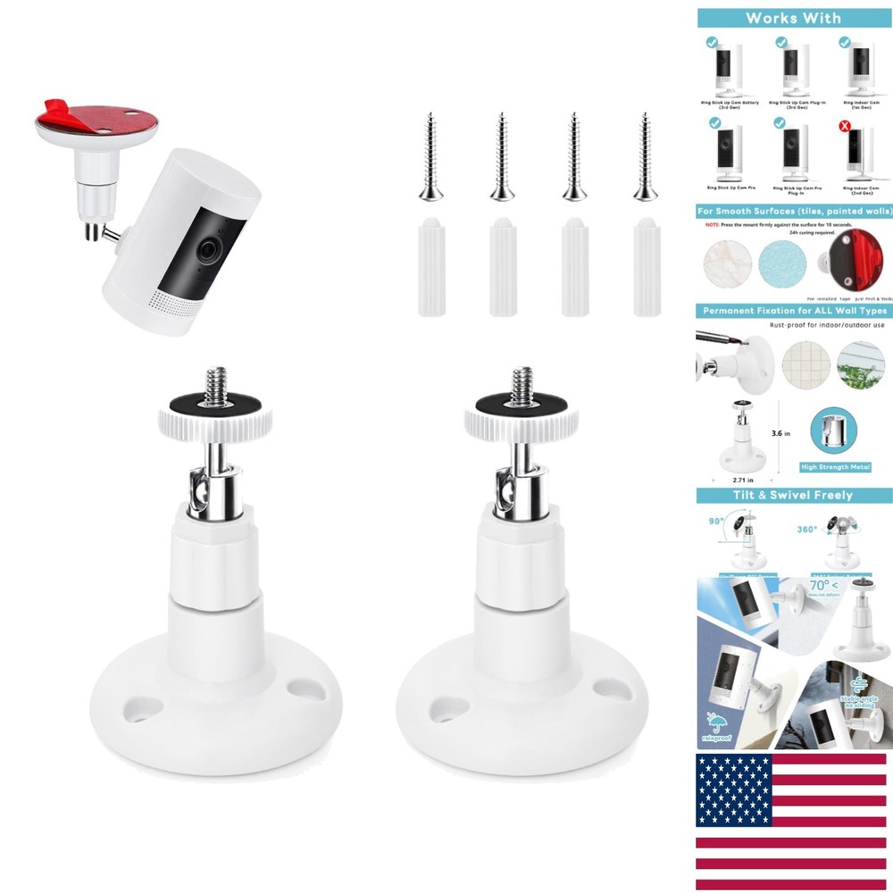 2-Pack Ring Camera Mounts with 360° Adjustability & No-Drill Installation