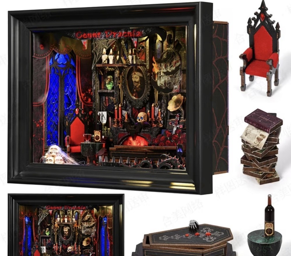 Fully Assembled Vampire Framed Shadow Box Lights Spooky Dracula Gift Diorama