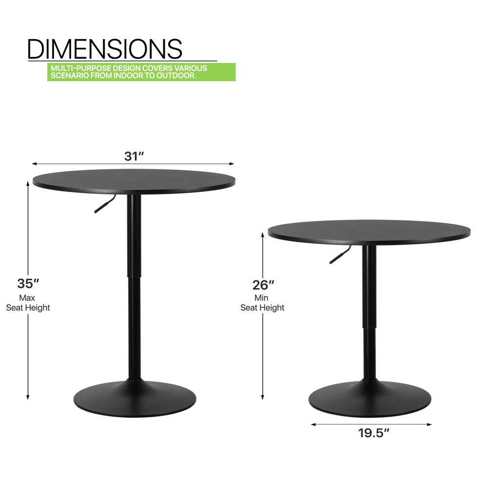 Black Wooden Round Pub Bar Table Adjustable Height Tabletop Chrome Base Kitchen