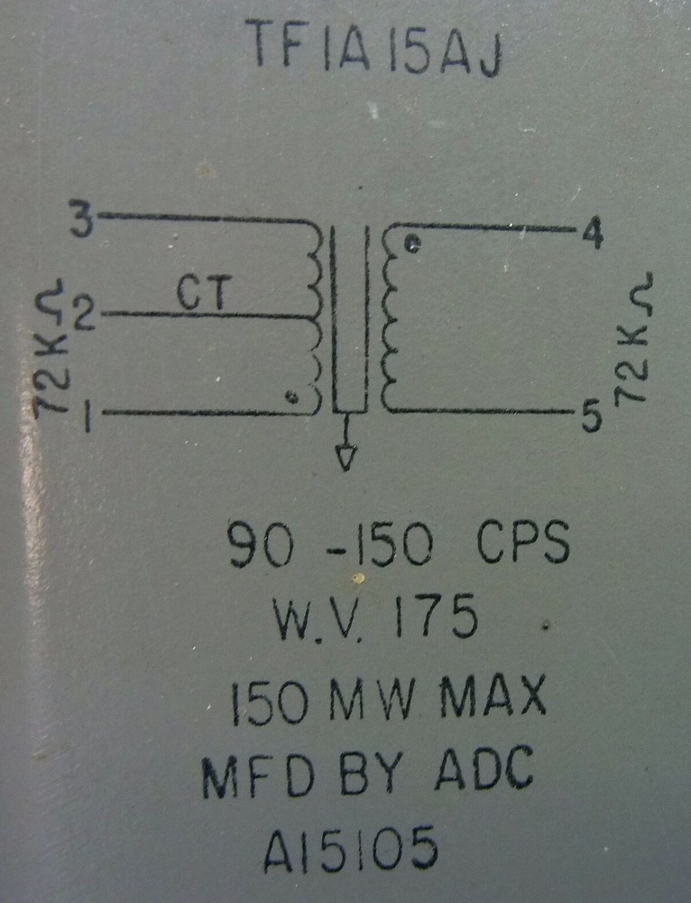 ADC TRANSFORMER INPUT/OUTPUT Tube Type  72K  C.T. OHMS @ 72K OHMS