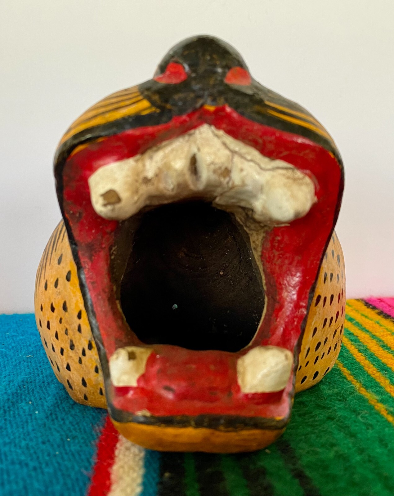 Mexican Folk Art Carved Wood Jaguar Leopard Cat Head Lion Face Mask Guerrero 5"