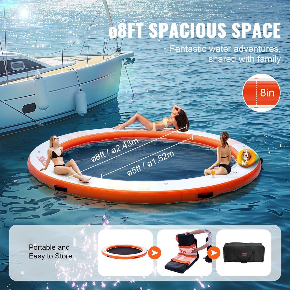 Inflatable Floating Dock ø8FT Inflatable Dock Platform with ø5FT Trampoline
