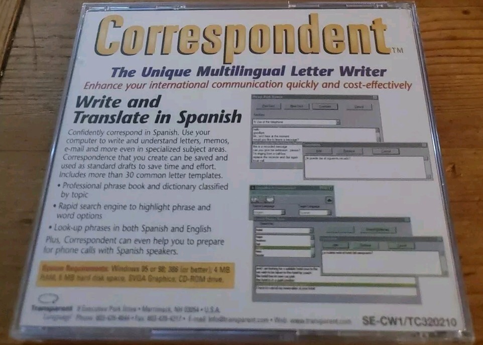 Correspondent: Write & Translate In Spanish PC CD multilingual letter language