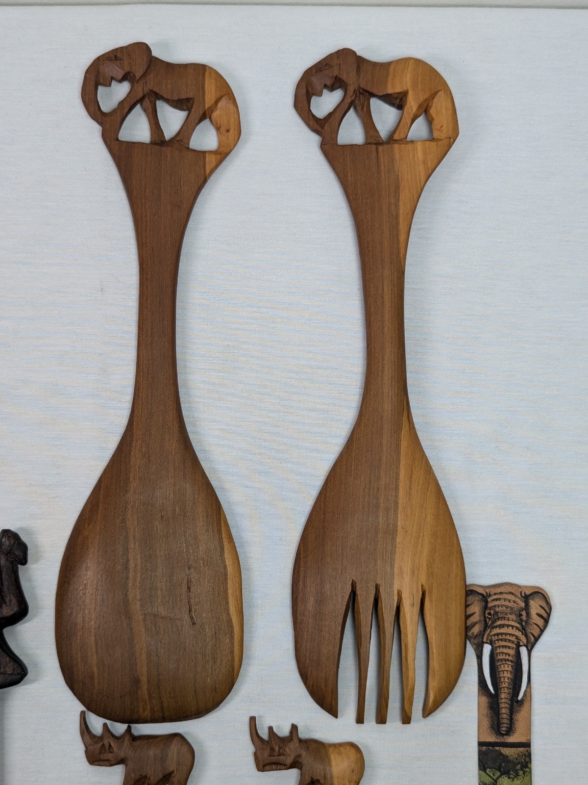 African Hand Made Carved Wooded Elephant Divided Bowl & Animal Serving Utensils