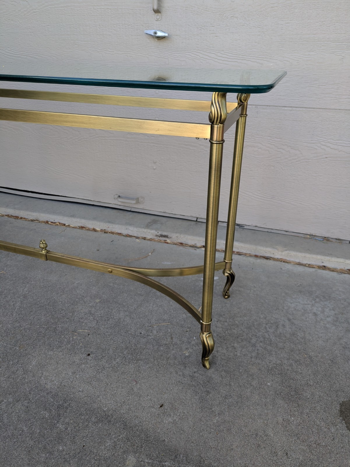 Vintage La Barge Style Glass Brass Console Table Flame Tip Hollywood Regency