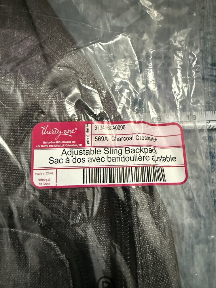 thirty-one Adjustable Sling Backpack Charcoal Crosshatch Compass 569A