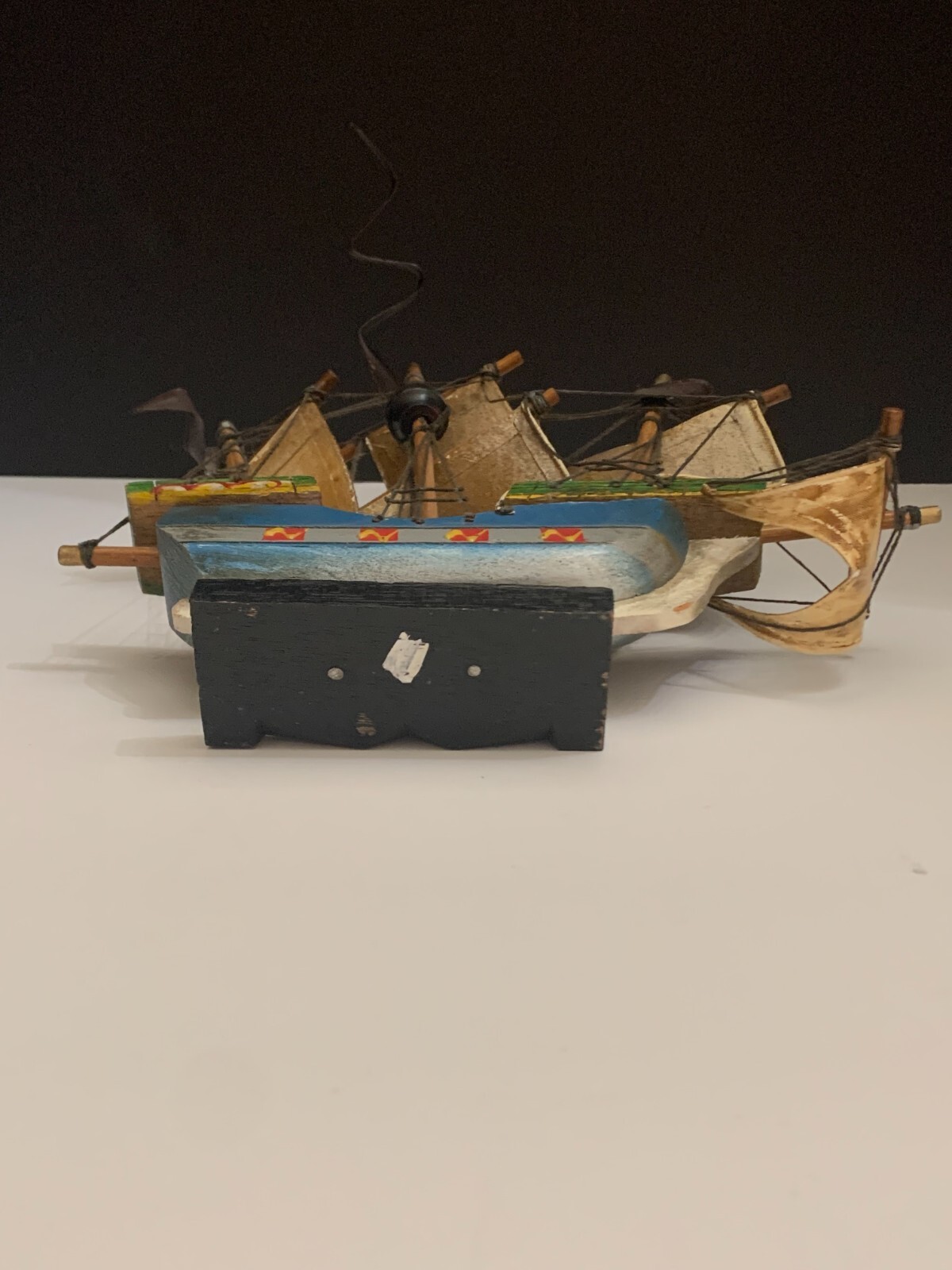 Vintage Mayflower Ship Figure Wood and Cloth