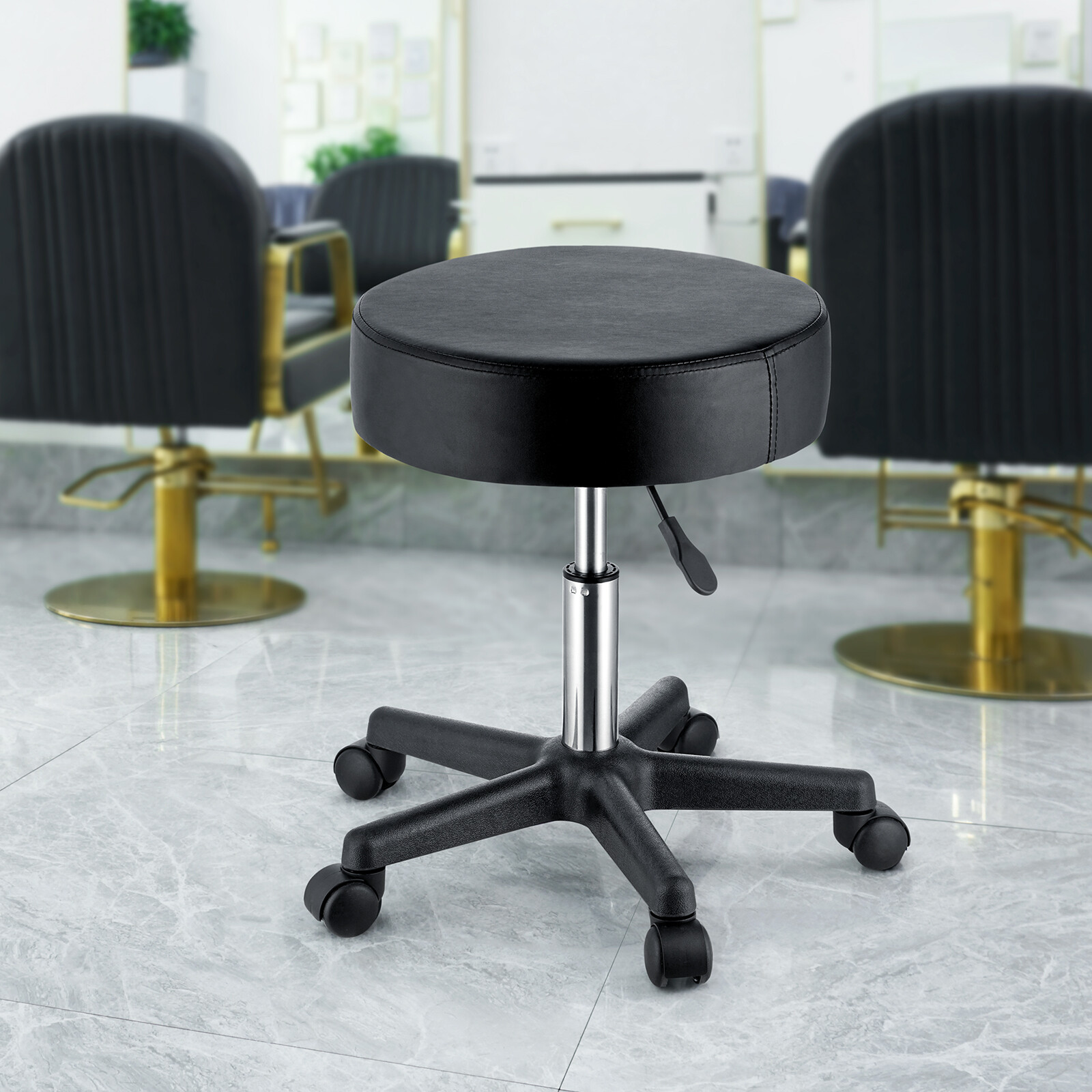 VEVOR Round Rolling Stool Swivel Stool with Wheels PU Leather Height Adjustable
