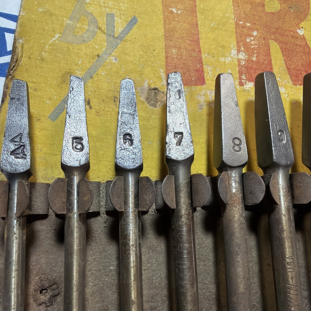 Vintage Irwin The Original Solid Center Auger Drill Bit Metal Display + 13 Bits