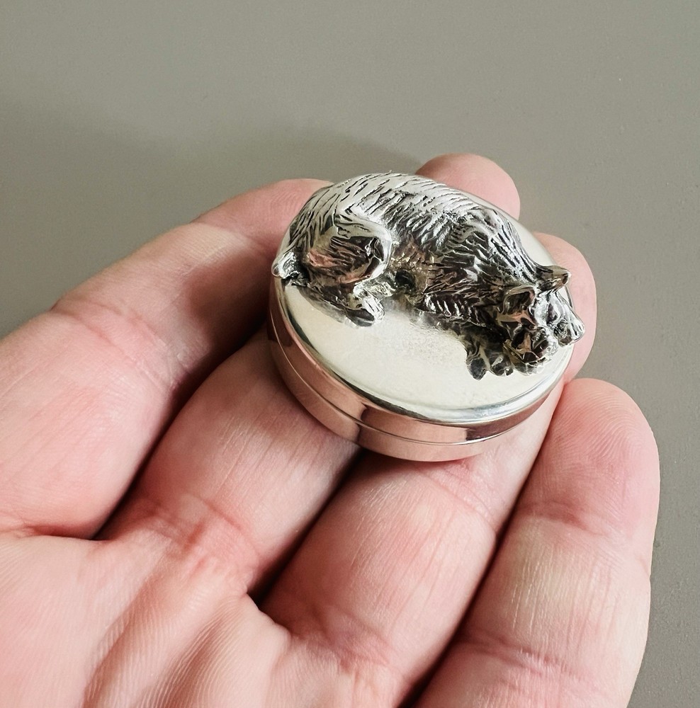 Solid Silver Scottie Dog Pill Snuff Box