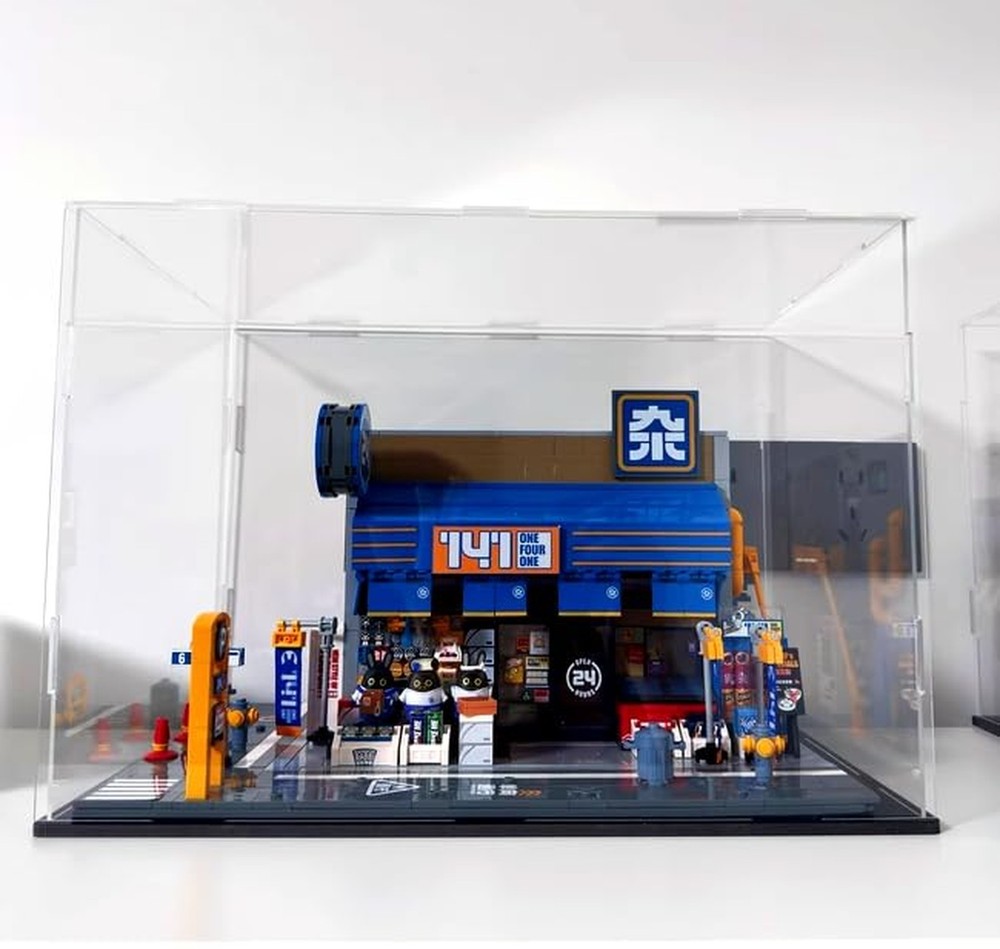Clear Acrylic Display Case, Assemble Cube Display Box Stand with Black Base, ...