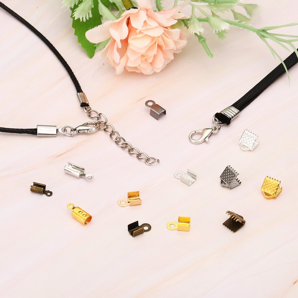 9 x 4 mm Fold Over Crimp Cord Ends, 540pcs Iron Rectangular Clasp Tips, 6 Color