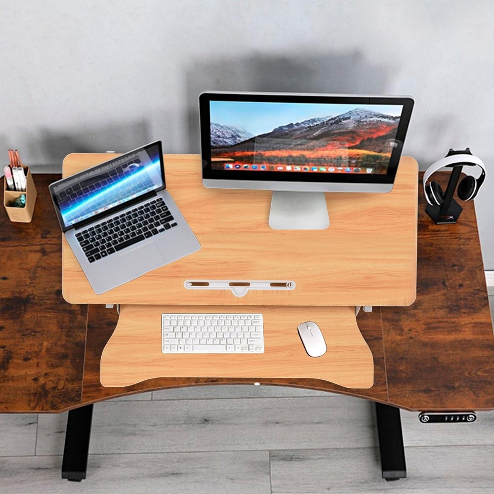 37" Rustic Home Office Desk Riser Adjustable Standing Desk Converter