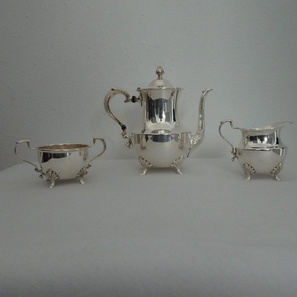 Vintage Silverplate Coffee Tea Set Poole 2500 Footed Pot Sugar Creamer