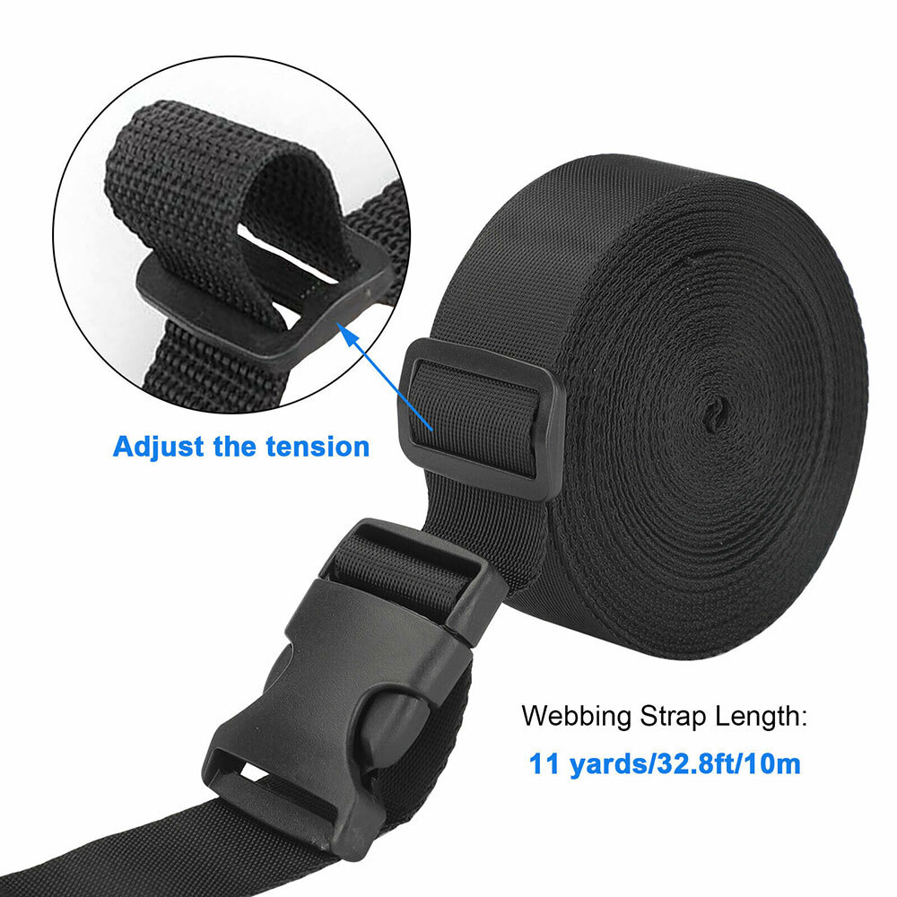 1Inch Black Nylon Webbing Strap Kit With 10PC Plastic Buckle + 10PC Side Release