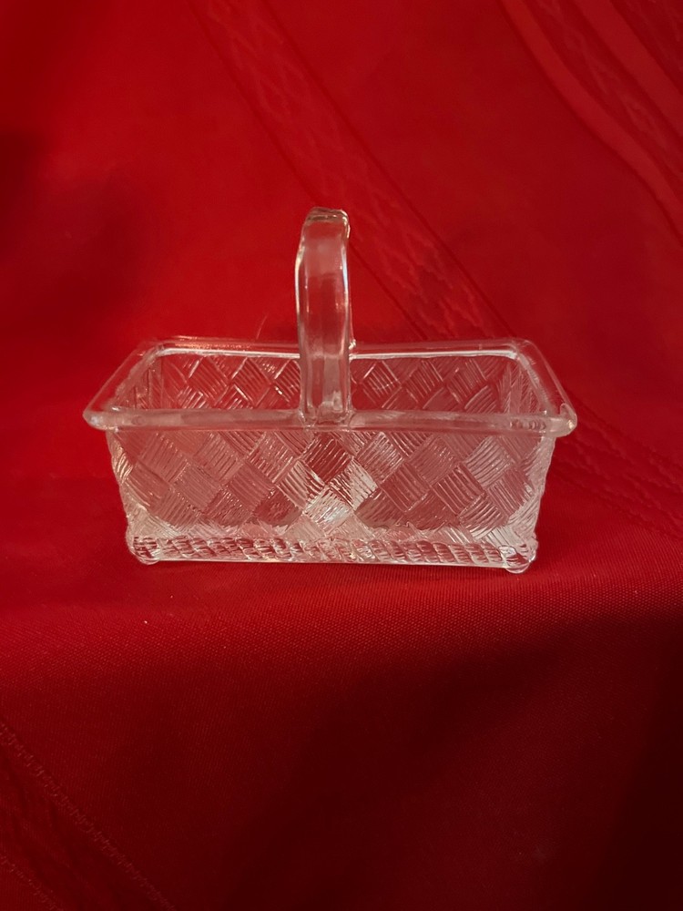 Master Salt Cellar EAPG Clear Glass Handled Divided Trinkets Condiment Packets