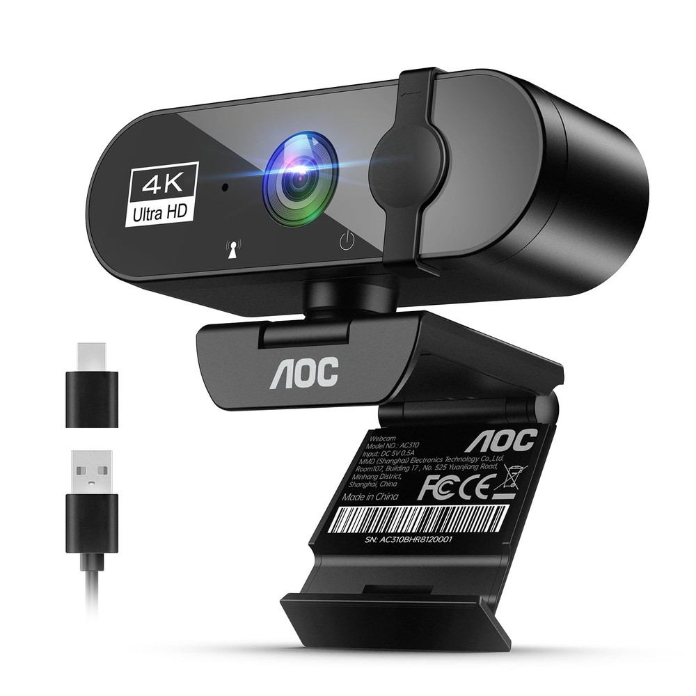 4k Webcam for PC with Microphone, Computer Camera with Noise Cancellation, Pr...