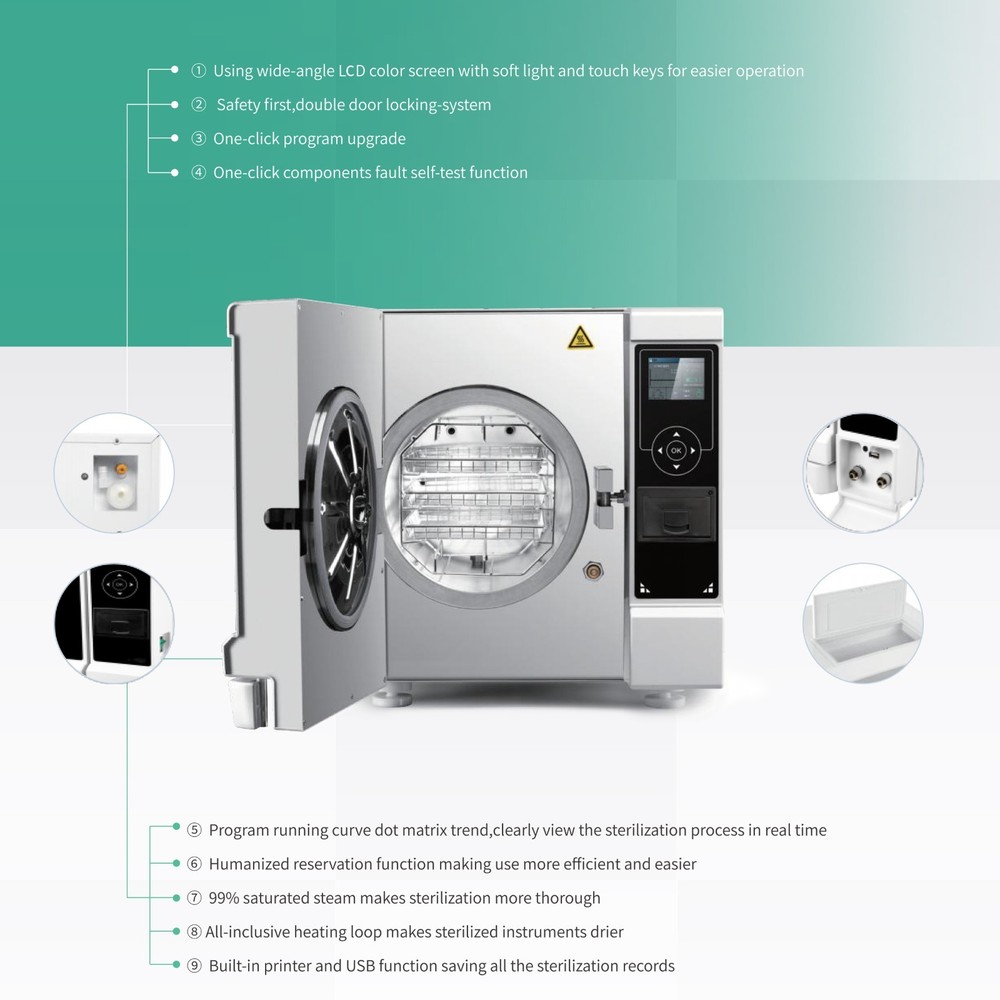8L LCD Dental Vacuum Steam Sterilizer Autoclave with Drying Function Class B US