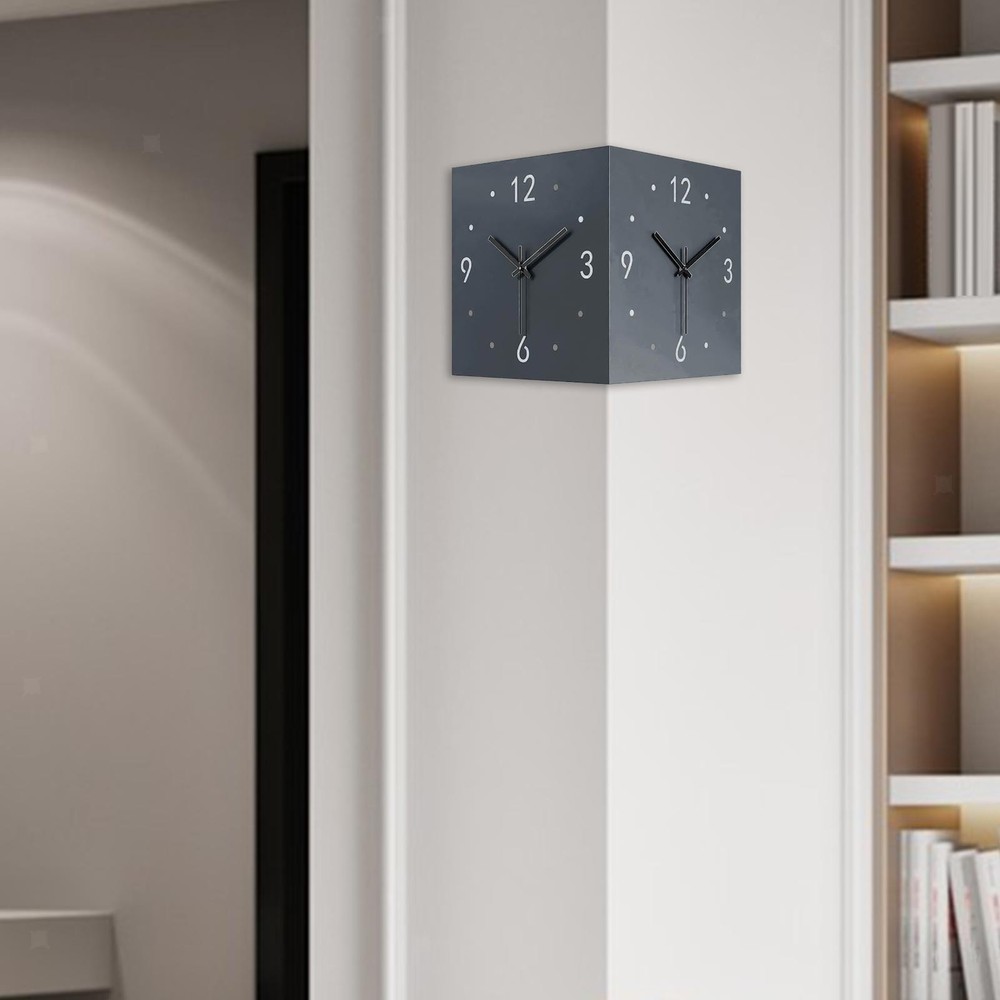 Double Sided Corner Wall Clock Decorative with Light Easy Read Square Silent for