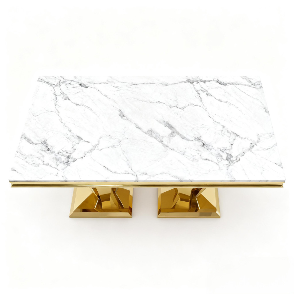 Marble Dining Table for 6 People, 67'' Rectangle White Faux Marble Dining Table