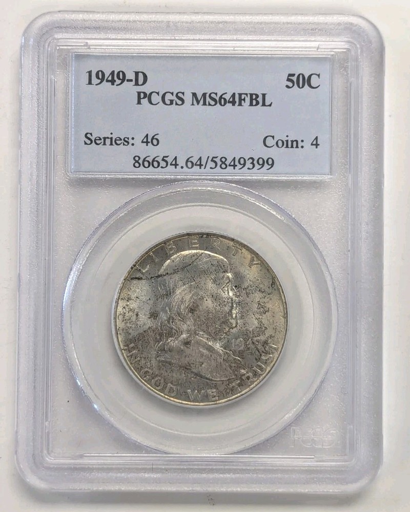 1949 D Franklin Silver Half Dollar  PCGS MS 64FBL  -#Z261