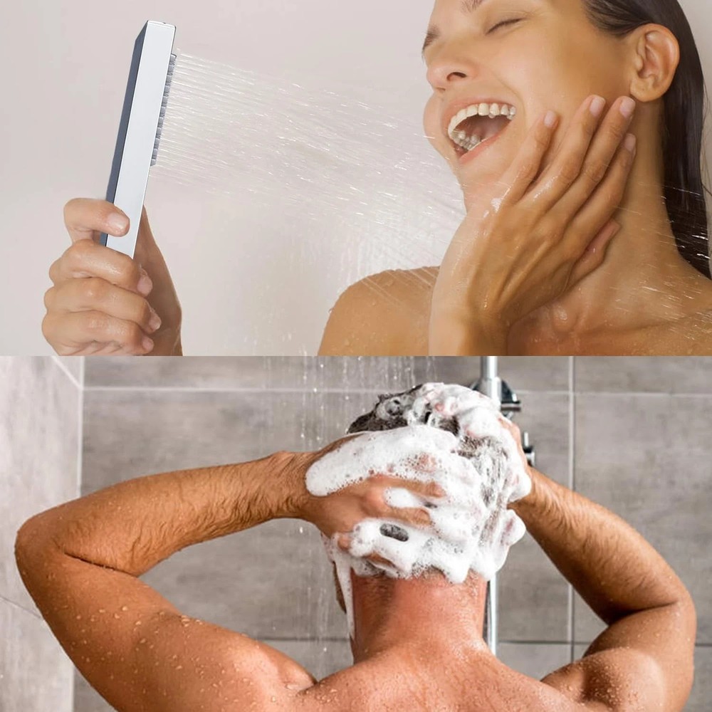 Square Solid Brass Hand Held Wand Shower Head with Wall Connector and Stainle