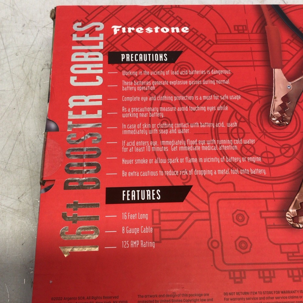 Booster Cable 8 Gauge Firestone Cables 100% Copper