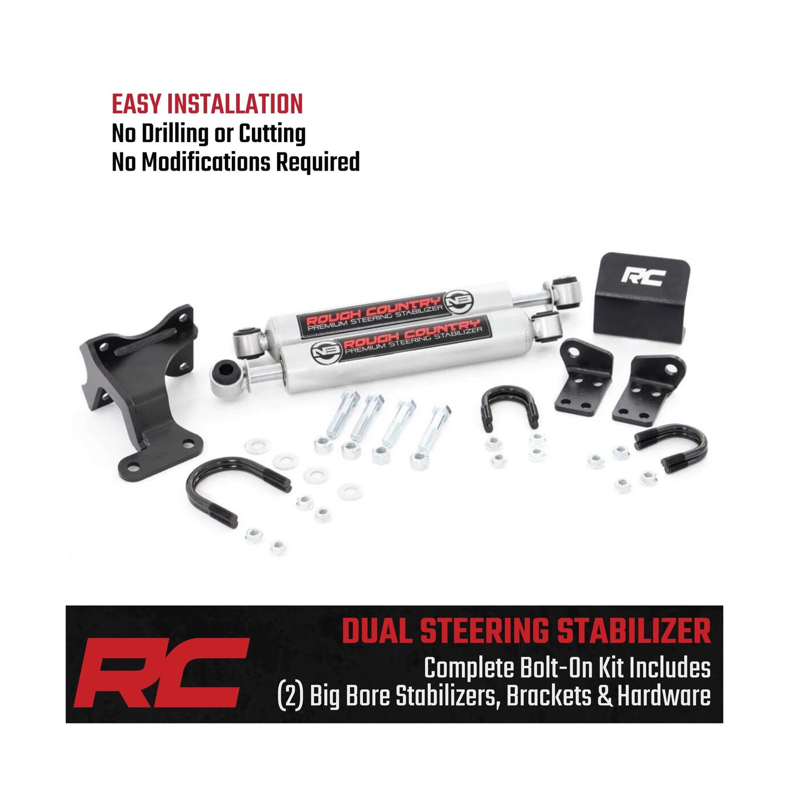 Rough Country N3 Dual Steering Stabilizer for 07-18 Jeep Wrangler JK - 8734930