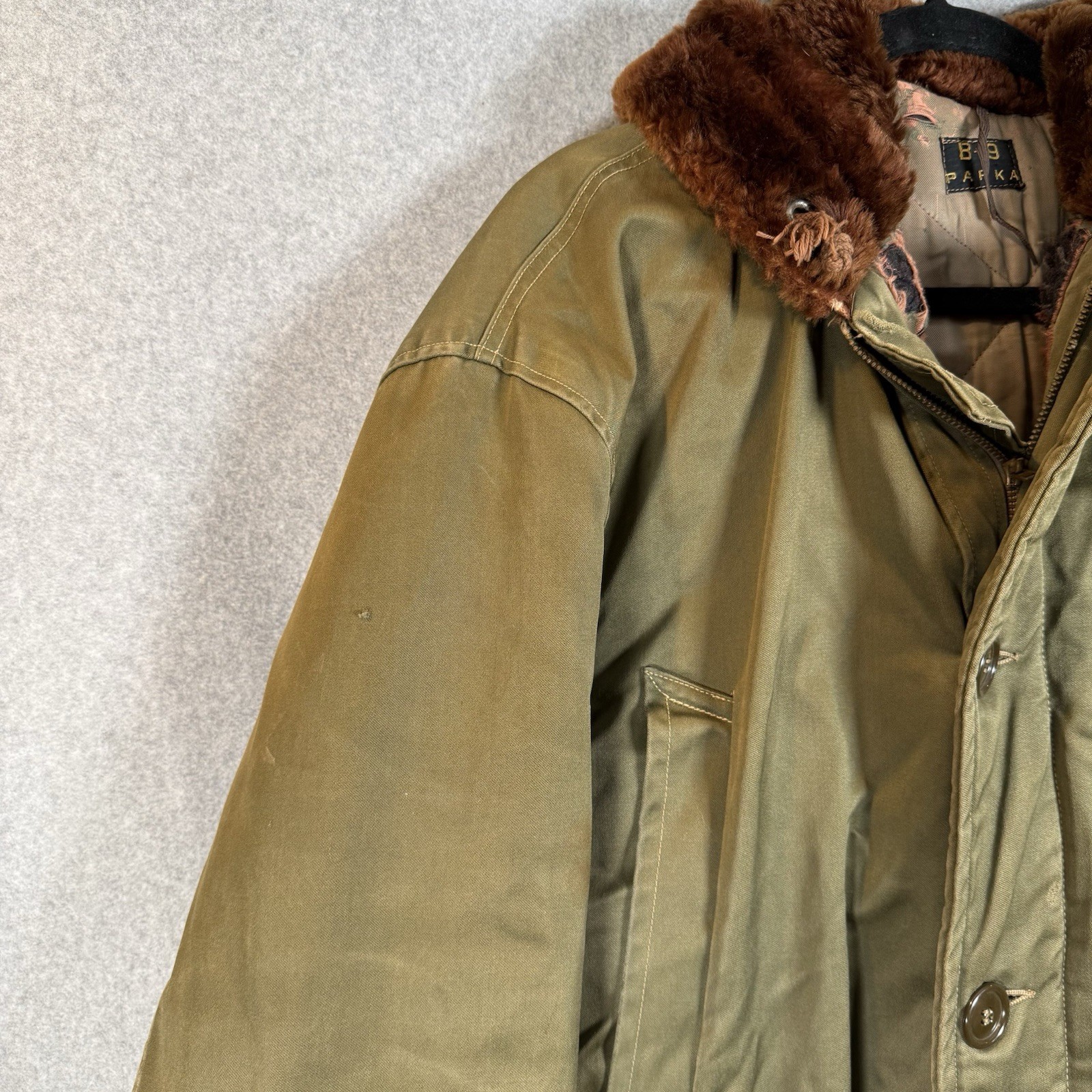 US Military Vintage 40s WW2 OG Faux Fur Talon Zip Hood B-9 Parka Jacket Mens XL