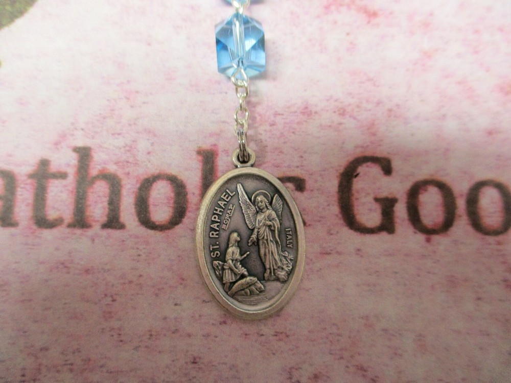 8 mm Light Blue glass bead - Saint. Raphael the Archangel Chaplet