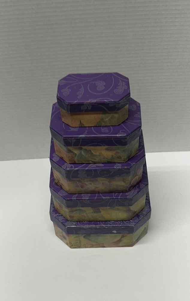 Vtg Elegant Decorative Hexagon Nesting Gift Boxes -5 Boxes- Nesting Boxes - GUC