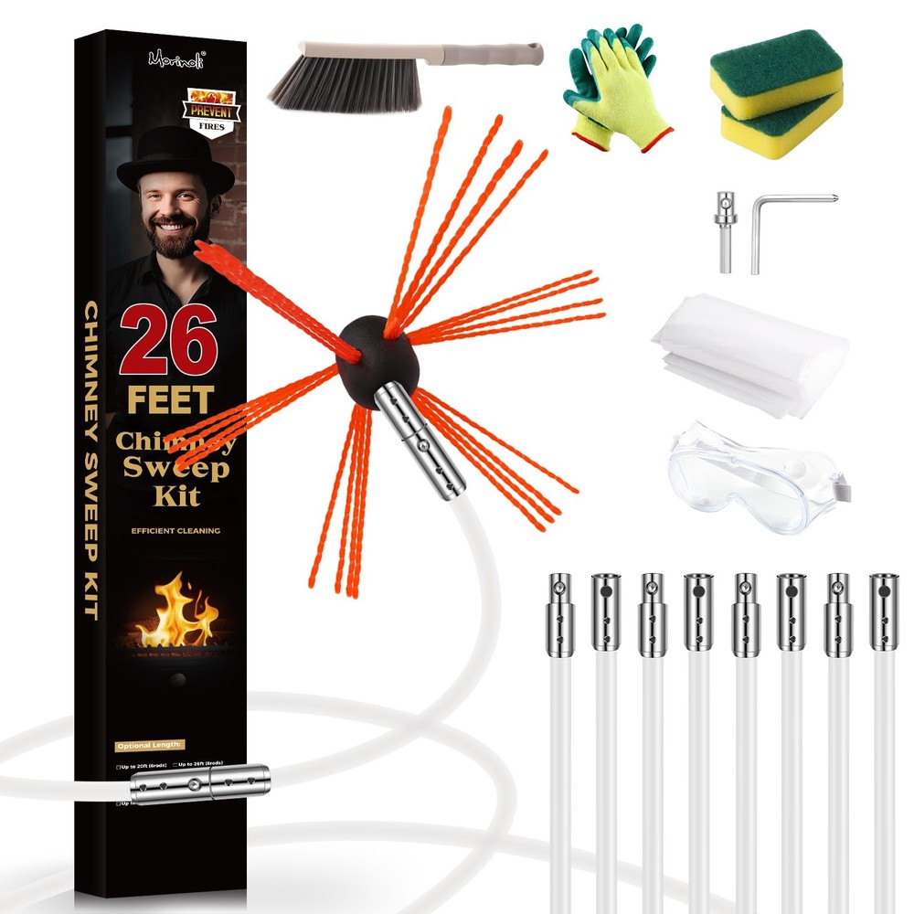 Chimney Sweep Kit with 8 Flexible Rods - Chrome Locking System