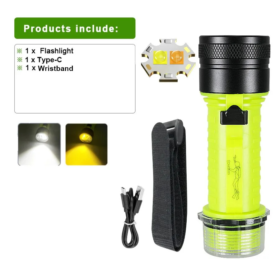 Professional Diving Flashlight IPX8 USB Rechargeable Light Scuba Diving Torch