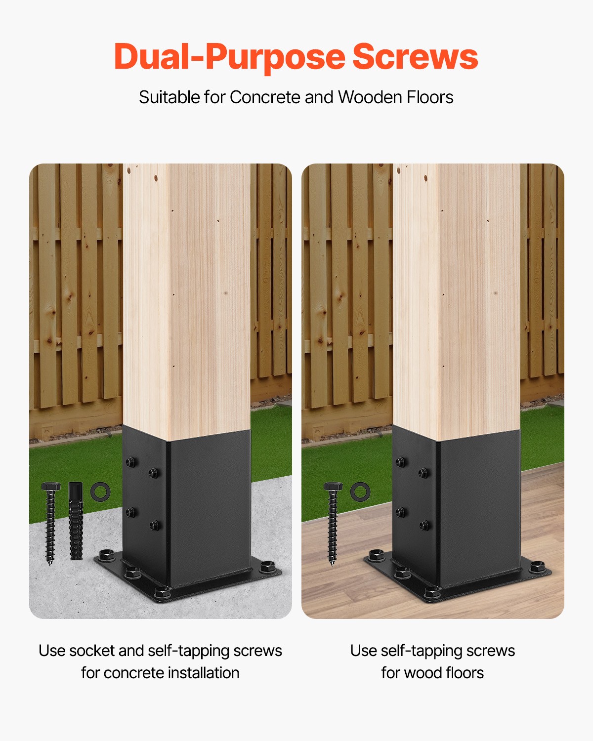 VEVOR 4 Pack 6x6 Post Base Brackets Inner Size 5.6x5.6 in Wood Fence Post Anchor