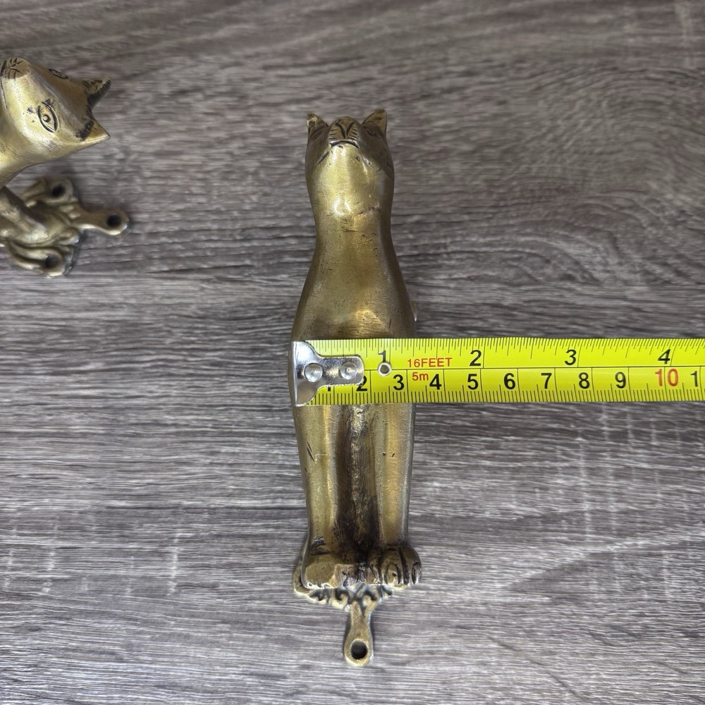 Brass Cat Design Wardrobe Pull Set Kitten Animal Theme Door Handle Two