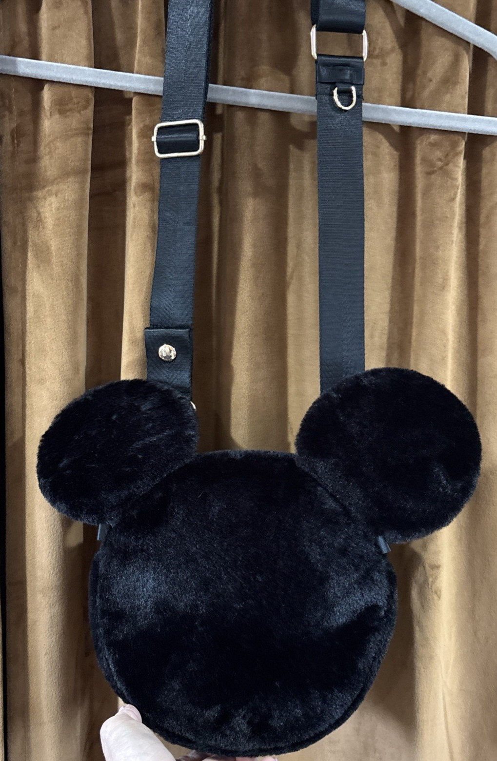 2025 Disney Parks Mickey Mouse Head Happily Ever After Plush Crossbody Black Bag