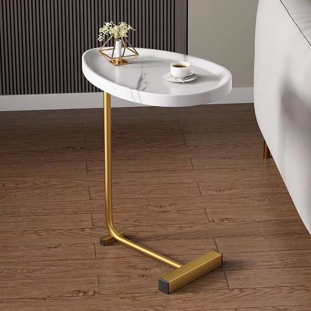 White C-shaped Side Table, Small Sofa Table