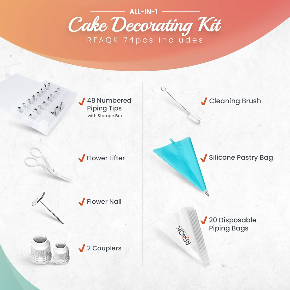 74Pcs Piping Tips Set and 200Pcs Cake Decorating Kit