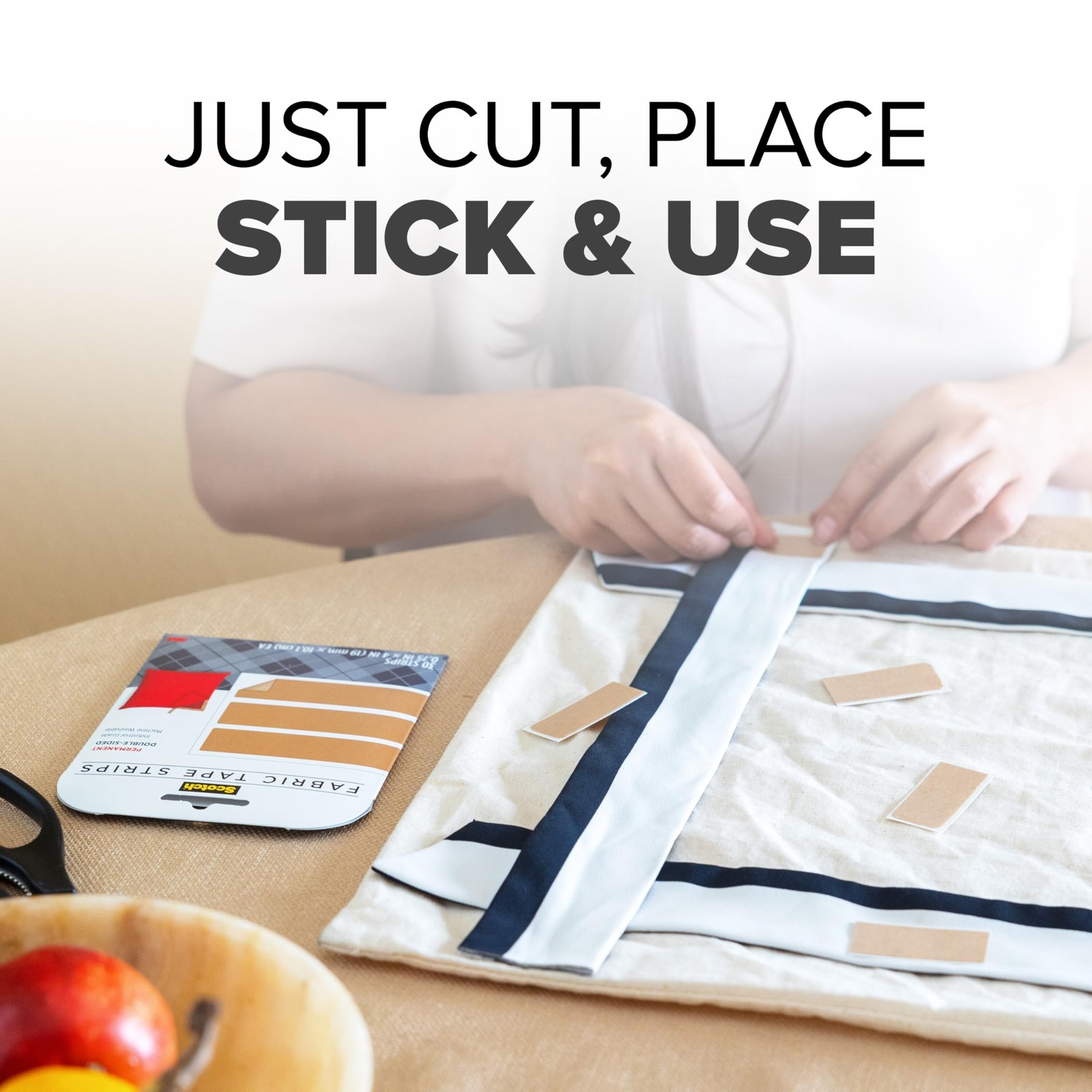 Scotch Permanent Fabric Tape Strips, 0.75 in. in x 4 x 0.01 in, Clear