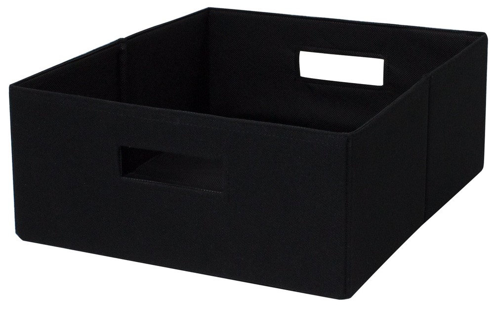 Half-Size Fabric Storage Bin Organizer Basket with Handles, 2 Pack Black