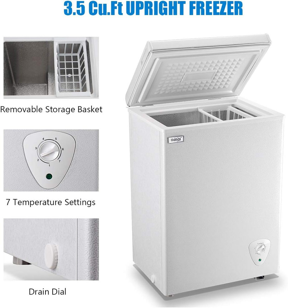 3.5 Cu.Ft Chest Freezer Compact Mini Deep Freezer with 7 Adjustable Temp Control