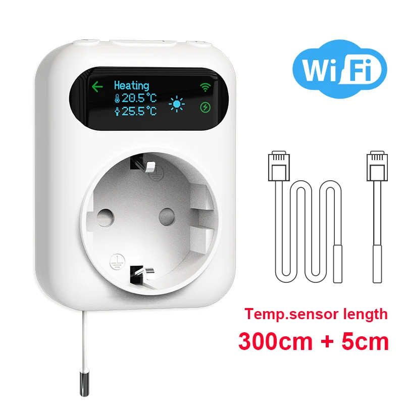 Tuya WIFI Digital Thermostat Socket 16A Outlet Plug Remote Temperature Controlle